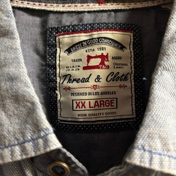 Thread & Cloth Mens Shirt Blue Jean Denim Button Up Long Sleeve XXL 100% Cotton - Picture 4 of 10